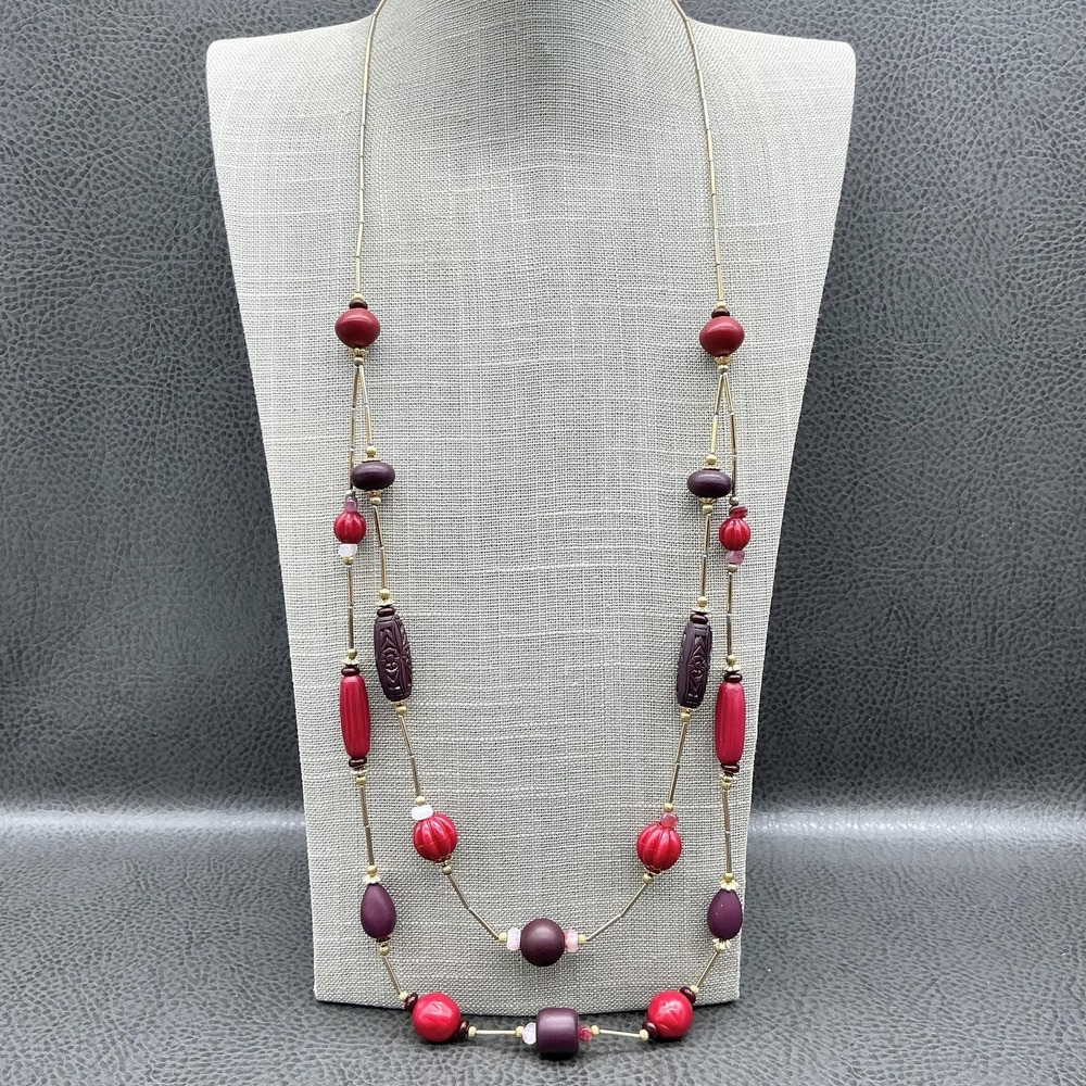 Vintage Casual Corner Double Strand Necklace Gold Tone Colorful Beads 30 Inch